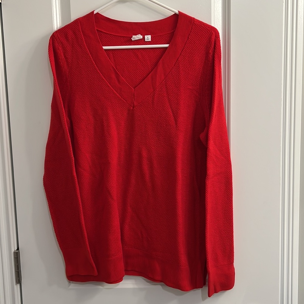 Gap Red V-Neck Cotton Blend Sweater XL